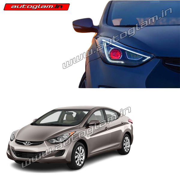 Pair Halogen Headlights For 2011-2013 Hyundai Elantra - Black Housing, Clear Lens, With Bulbs