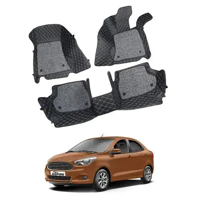 7D Car Mats Compatible with Ford Figo Aspire, Color Black