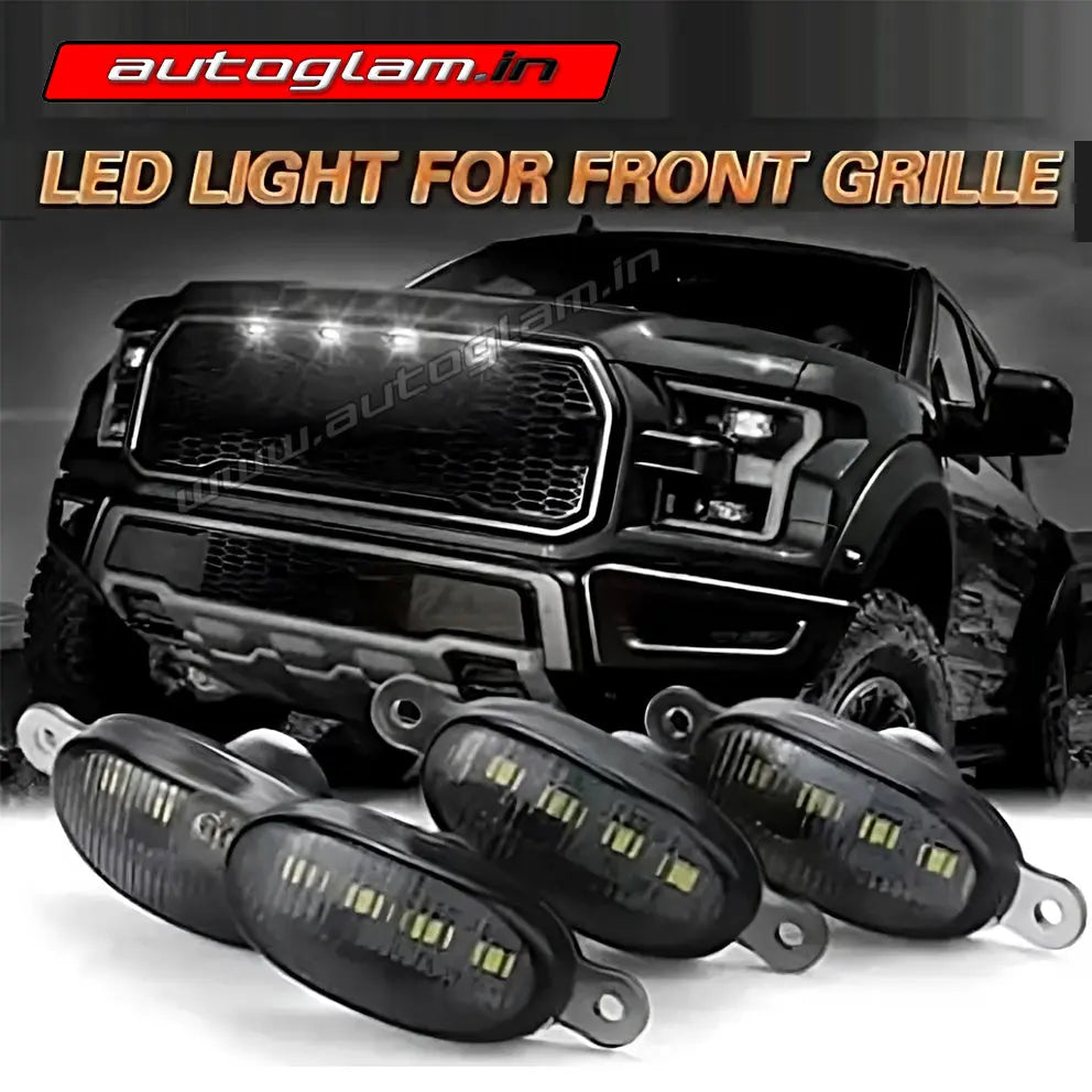 Grill Light Rim Universal 4 Pc 4 Pc White LED Smoked Front Grill | Running Light (Plug ...