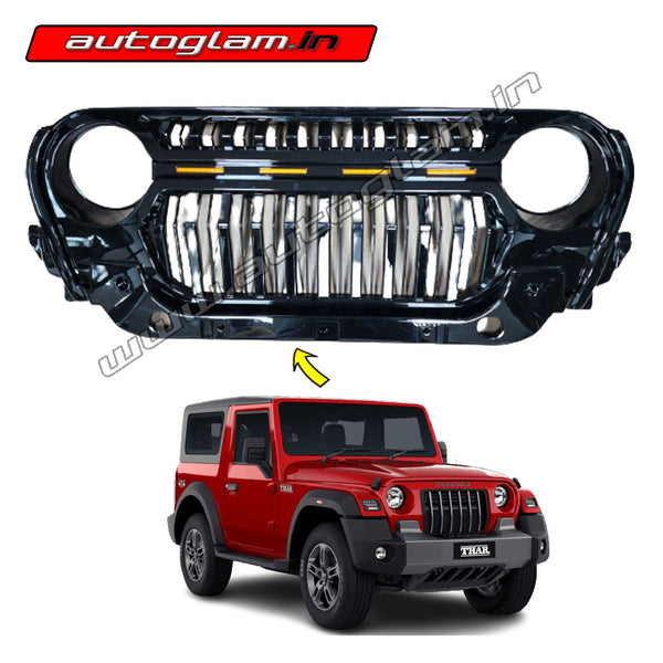 Mahindra Thar Front Grill With LED, Color-Gross Black or Made Black ...